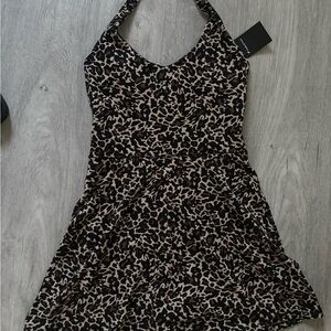 Fabletics luxe Leopard Print Halter Dress with shorts size small